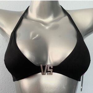 Victorias Secret Nwt Black Embellished VS Shine Logo Swim Bikini Top